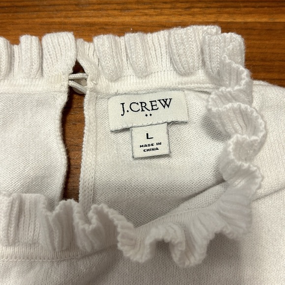 J. Crew Factory Cream Ruffle Neck Cotton Sweater - Sz L - Picture 9 of 16